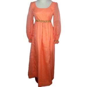 Vintage Cottage Prairie‎ Dress Taffeta? Empire Waist Sheer Sleeves Floral